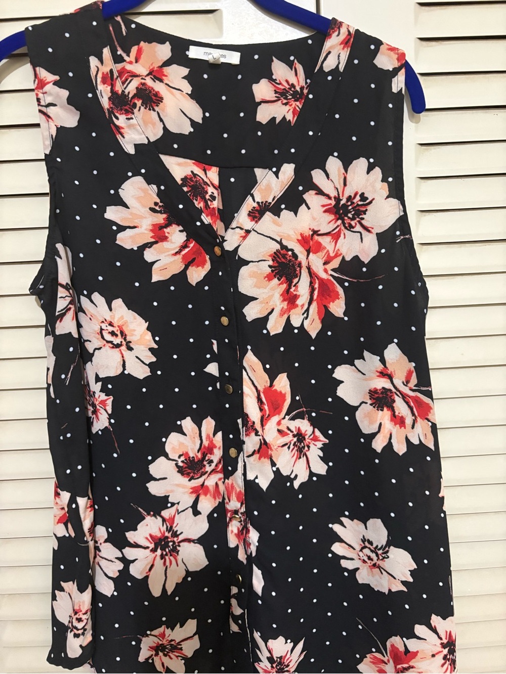 Maurices Black Floral Polka Dot Blouse